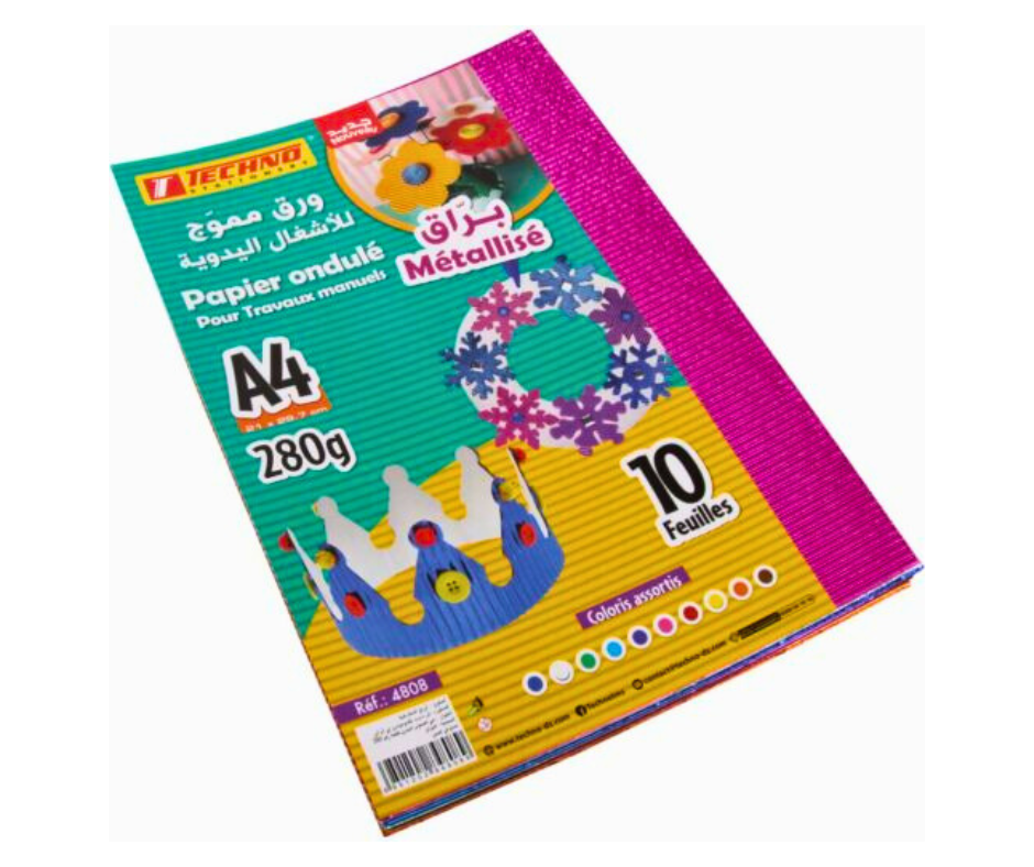 PAPIERS ONDULE METALLIQUES TECHNO COULEUR PQT 10PCS  4808