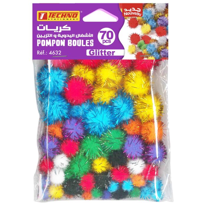 POMPON BOULES COULEURS TECHNO 72 PCS