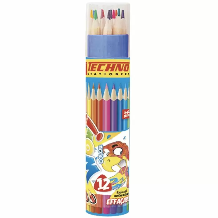 CRAYONS COULEURS TECHNO WOW EFFAÇABLE BOITE RONDE 12 PIECES 5803