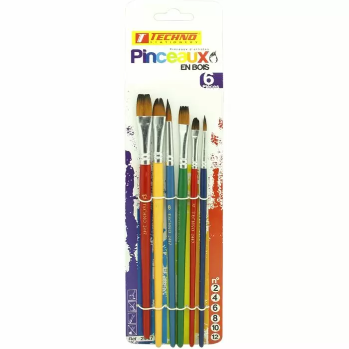 JEU DE PINCEAUX TECHNO PLATS ET RONDS ET USES BOMBES 6 PCS 2447