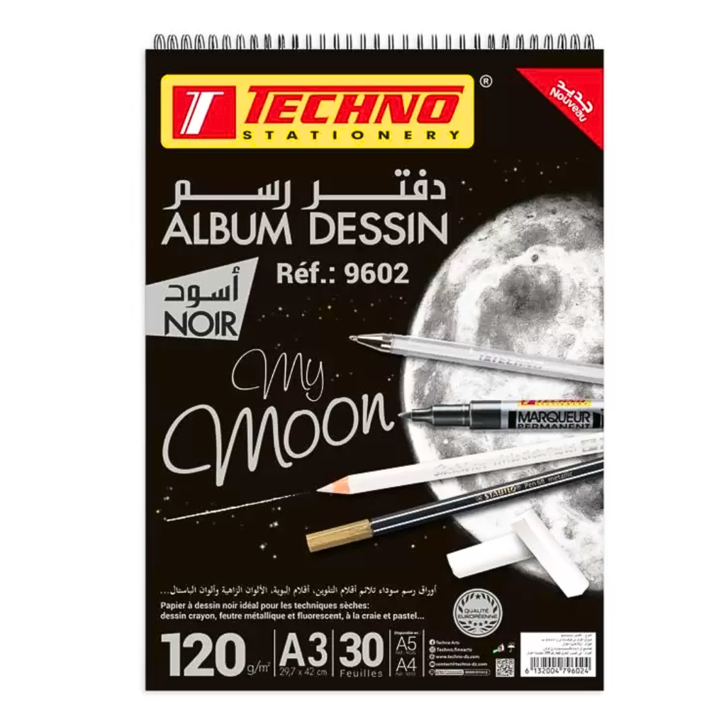 ALBUM PAPIER NOIR TECHNO 30 FEUILLES A3 120G 