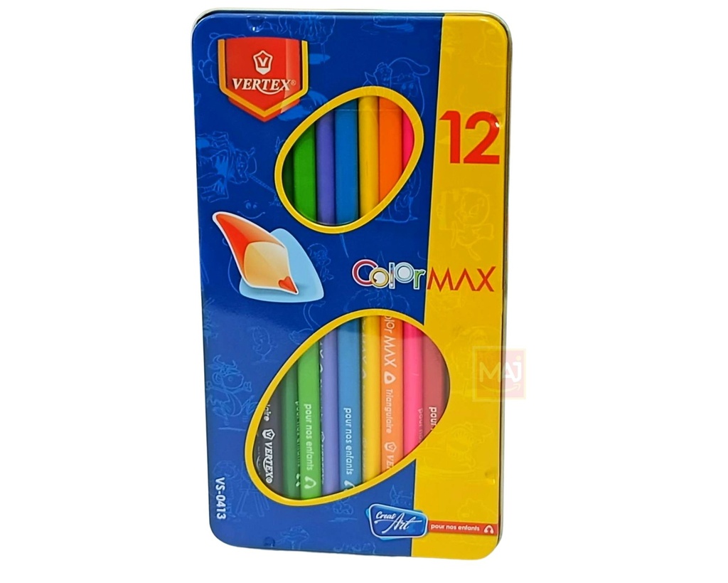 CRAYONS COULEURS VERTEX MAX 12 PCS EN BOITE METAL VS0413