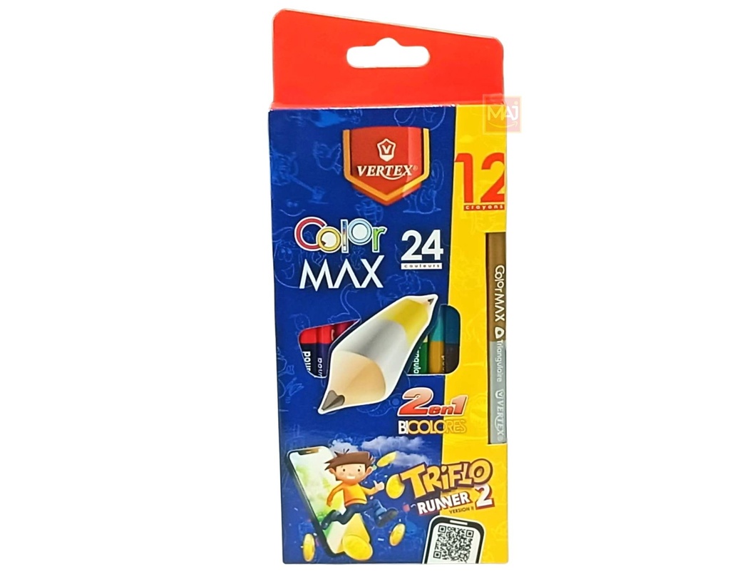 CRAYONS COULEURS VERTEX TRIFLO 12 PCS 2EN1 VS0416
