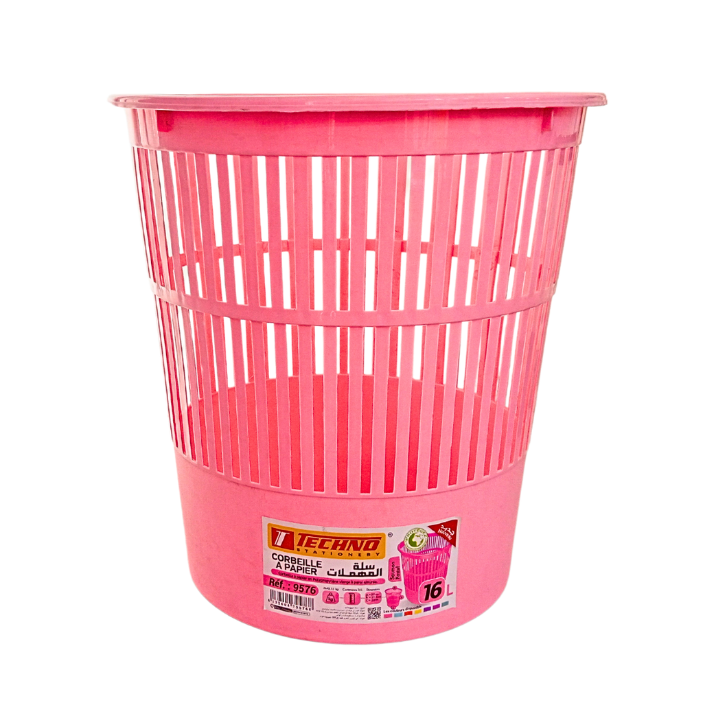 CORBEILLE A PAPIER TECHNO PASTEL SAUMON GRAND MODEL TE9576