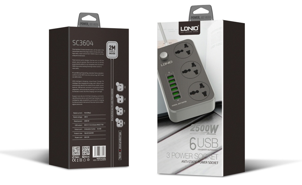 RALLONGE MULTIPRISE LDNIO 6 USB 