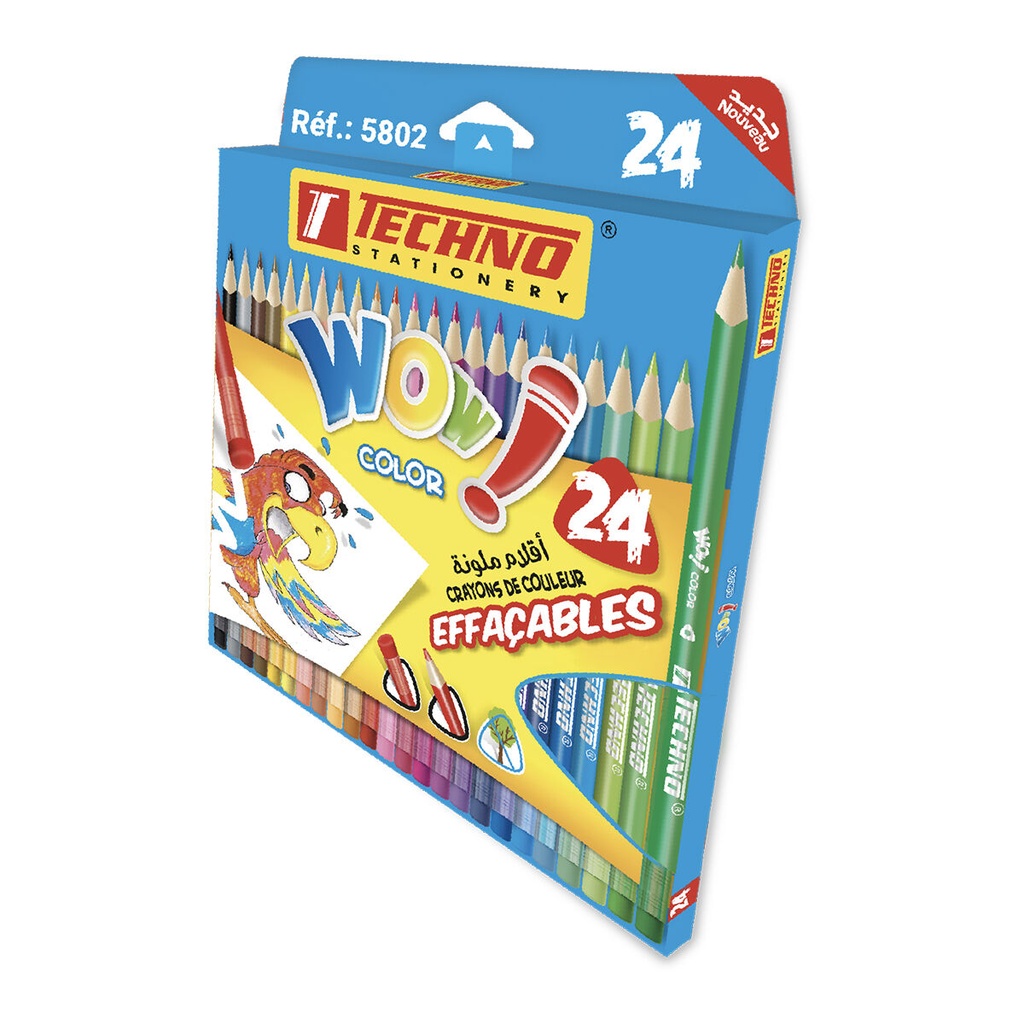 CRAYONS COULEURS TECHNO WOW EFFACABLE 24CLS 