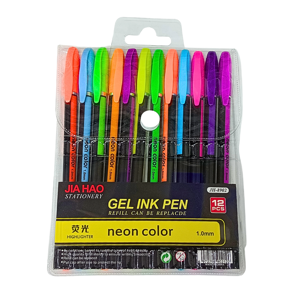 STYLO GEL JIA HAO NEON POCHETTE DE 12