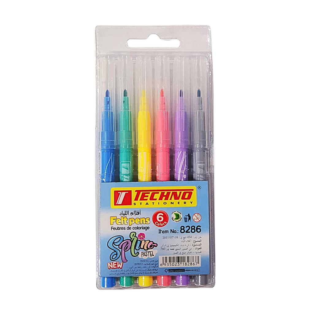 FEUTRE TECHNO POCHETTE DE 6 COULEURS PASTEL TE8286
