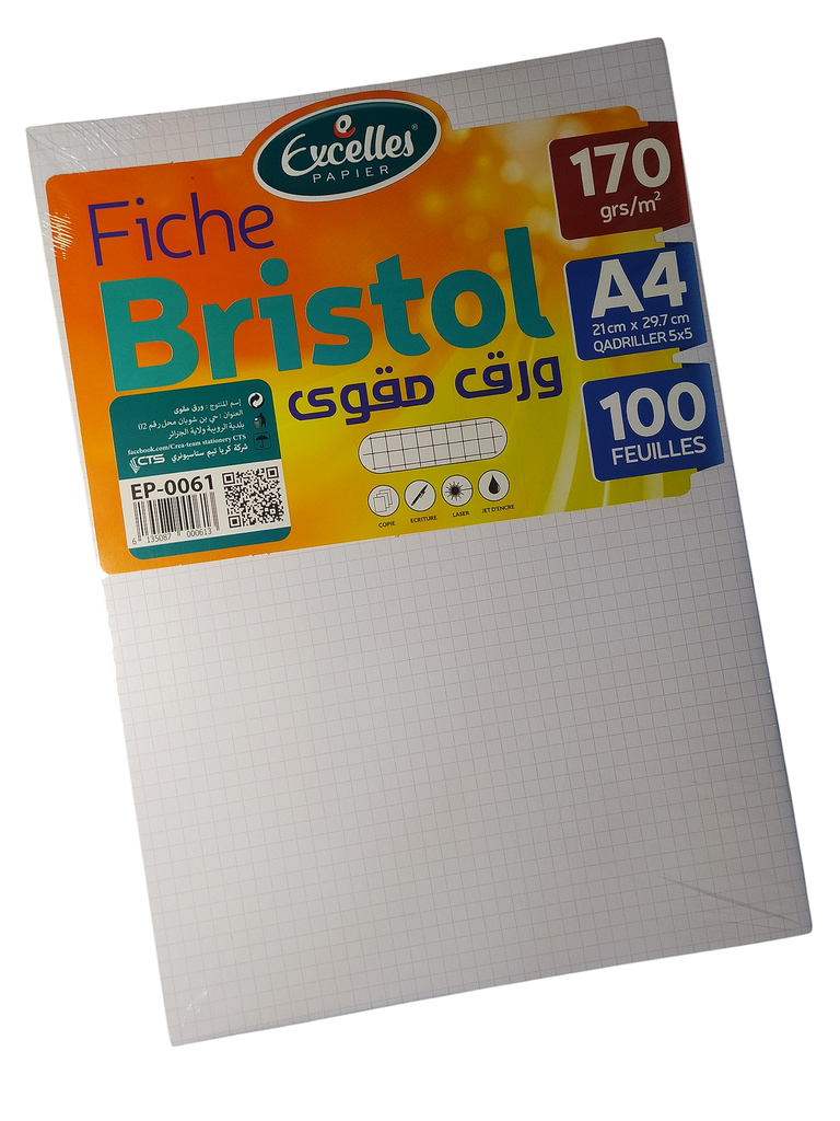 FICHE BRISTOL A4 QUADRILLEES BLANC EXCELLES 170 G