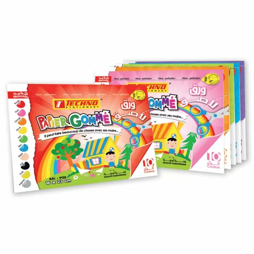 [TE9135] PAPIER GOMME BRILLANT AUTOCOLLANT TECHNO 10 COULEUR 9135