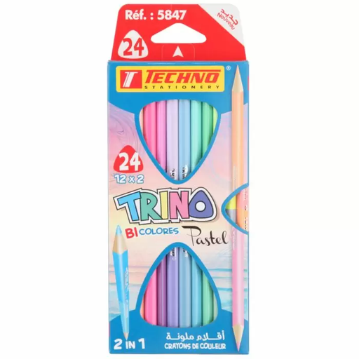 [TE5847] CRAYONS COULEURS TECHNO PASTEL TRINO BICOLORE 12/24