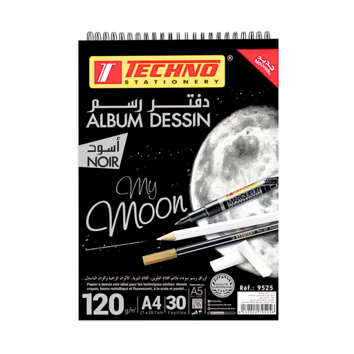 [TE9525] ALBUM PAPIER TECHNO NOIR 30 FEUILLES A4 120g 9525