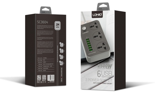 [SC3604] RALLONGE MULTIPRISE LDNIO 6 USB 