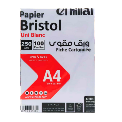 [C008924] PAPIER BRISTOL BLANC UNI HILLAL 250GR