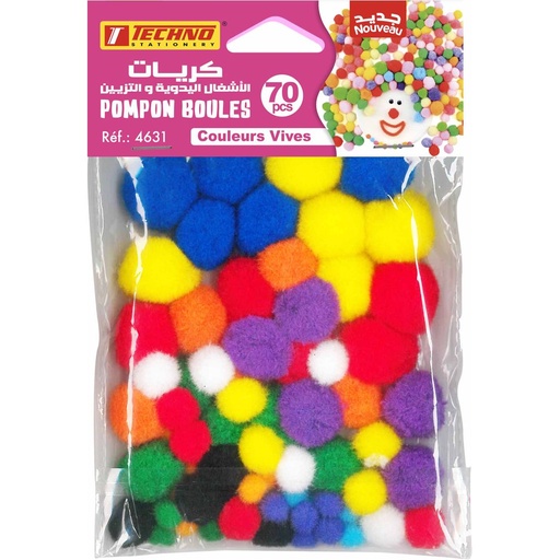 [TE4631] POMPON BOULES COULEURS BLISTER DE 70 PCS TE4631