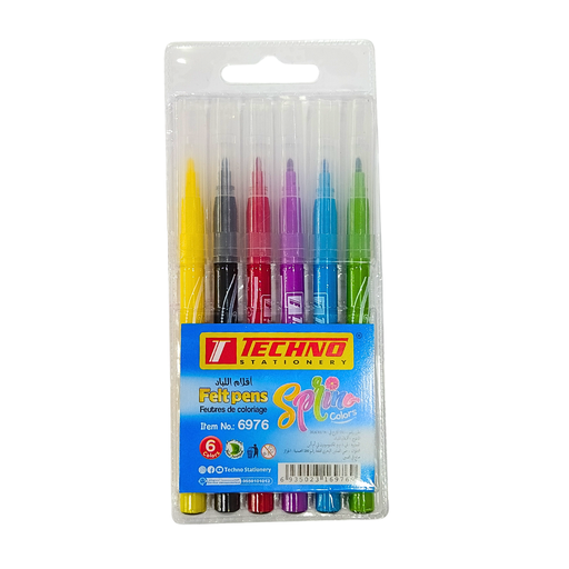 [TE6976] FEUTRE TECHNO POCHETTE DE 6 COULEURS TE6976