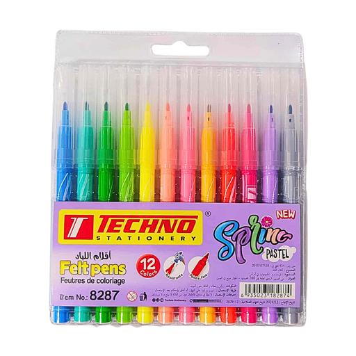 [TE8287] FEUTRE TECHNO POCHETTE DE 12 COULEURS PASTEL TE8287