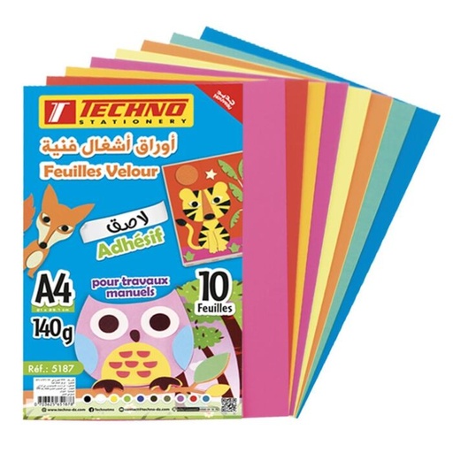 [TE5187] FEUILLES VELOUR ADHESIVES TECHNO  PAQ DE 10 TE5187