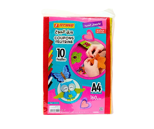 [TE5120] COUPONS FEUTRINE TECHNO A4 160G 10 COULEURS