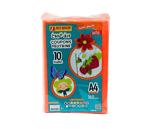 [TE5128] COUPONS FEUTRINE TECHNO A4 160G ORANGE