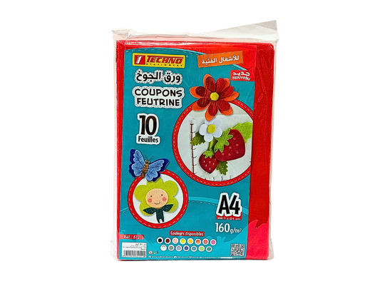 [TE5121] COUPONS FEUTRINE TECHNO A4 160G ROUGE