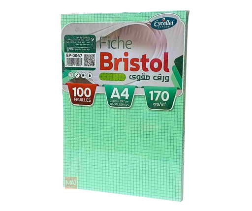 [EP0067] FICHE BRISTOL A4 QUADRILLEES VERT EXCELLES 100F 170G