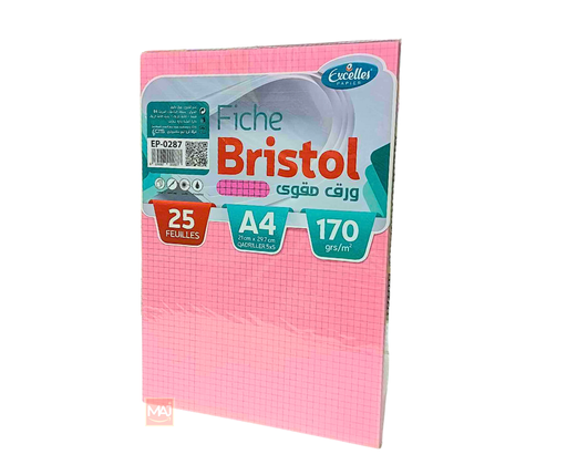 [EP0287] FICHE BRISTOL A4 ROSE 170G EXCELLES